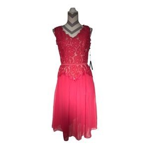 ADRIANNA PAPELL CHIFFON AND LACE MIDI DRESS